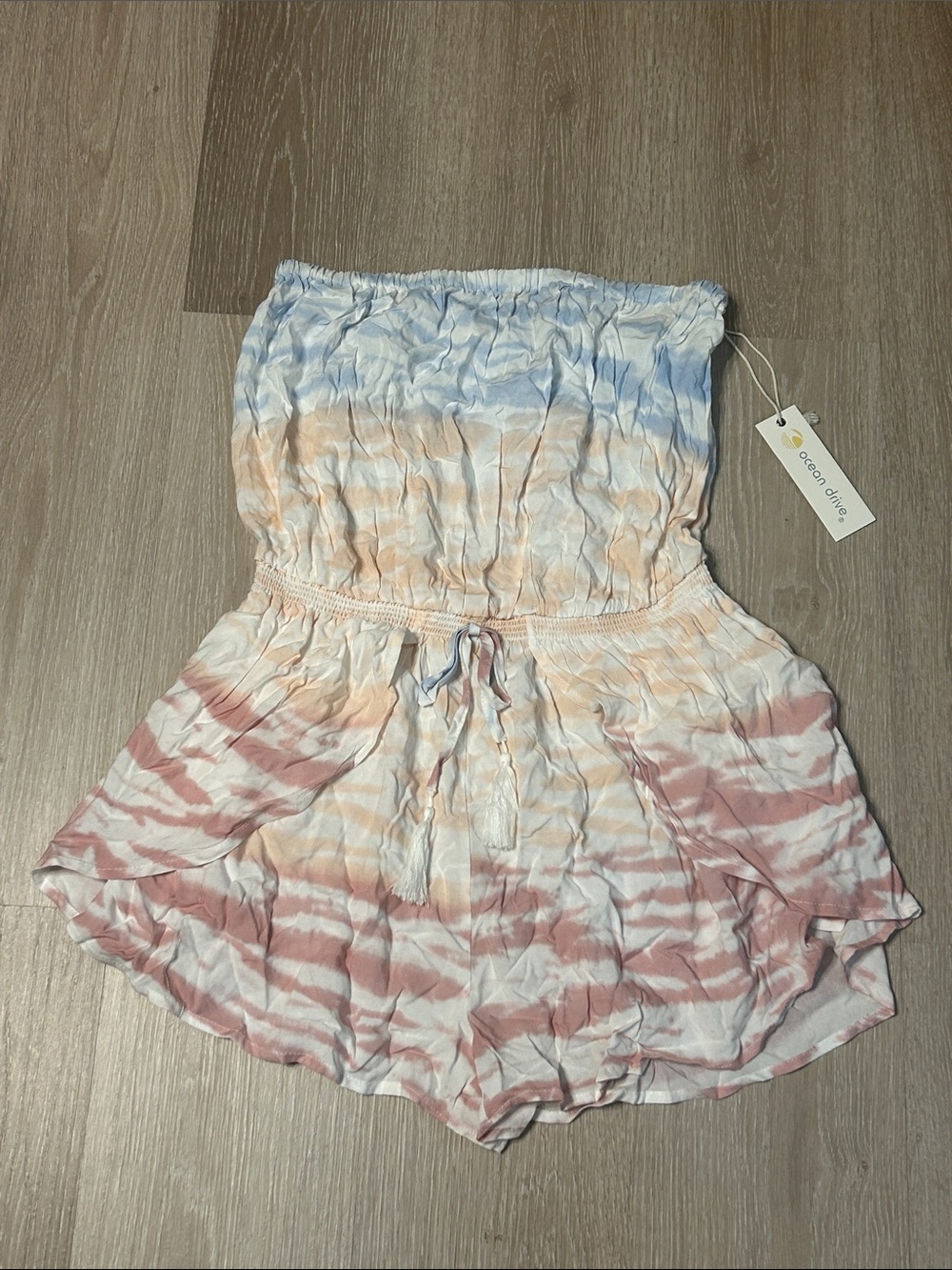 Ocean Drive NWT Strapless Pastel Multicolor Tie-Dye Smocked Waist Romper Sz M
